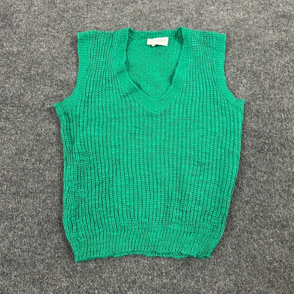 Eccobay Sweater Vest Womens Size Medium Green V-Neck Chunky Knit Casual Pullover
